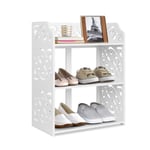 White Shoes Rack, 3 Tier Shoe Cabinet Storage Display Rack, Small Bookshelf Corner Shelf Unit for Narrow Spaces, Carved Shoe Organizer for Home Entryway Bedroom Corridor Hallway, 40 x 23 x 51cm
