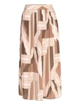 Reg Letters Print Pleated Skirt Knälång Kjol Brown GANT