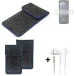 Protective cover for Cubot Pocket 3 dark gray blue edge Filz Sleeve + earphones