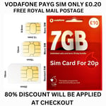 BRAND NEW UK VODAFONE Sim Card £10 Pack Pay As You Go PAYG STANDARD MICRO NANO