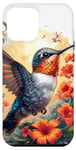 Coque pour iPhone 15 Plus mignon anime colibri volant avec des plantes fleurs oiseau art