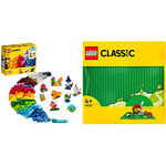 LEGO 11013 Classic Creative Transparent Bricks Building Set, Toys for Kids 4+ Years Old & 11023 Classic Green Baseplate, Square 32x32 Stud Building Base, Build and Display Board Set