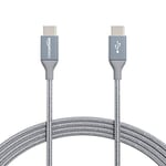 Amazon Basics USB-C to USB-C 2.0 Fast Charger Cable, Nylon Braided Cord, 480Mbps Speed, USB-IF Certified, for Apple iPhone 15, iPad, Samsung Galaxy, Tablets, Laptops, 3 m, Dark Gray