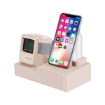[Ander Online] (Support de chargement unique, câble de données non inclus) Support de chargement rétro trois en un, adapté pour iPhone, Apple Watch, AirPods (rose)