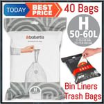 Brabantia 50-60L Bin Liners Waste Bags Type H Size Smart 40 Dispenser Pack