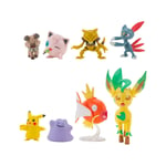 Pokémon - Pack 8 Figurines Battle Figure Set Pikachu Femelle, Rondoudou, Rocabot, Farfuret, Abra, Metamorphe, Phyllali, Magicarp
