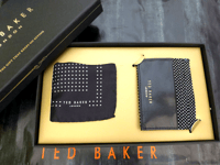 TED BAKER Card Holder & Pocket Square Gift Set Mens Black Hankie Wallet NEW R£60