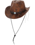 Lær-utseende Western Brun Cowboyhatt med Snor
