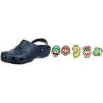 Crocs Classic, Sabots Mixte, Marine, 50/51 EU + Lot de 5 Jibbitz Super Mario One-Size