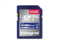 64GB SD CARD SDXC UHS-1 U3 CL10 V30 4K UP TO 100MBS READ 45MBS WRITE INTEGRAL