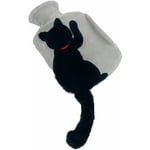 Linghhang - Bouillotte chat noir avec housse en peluche pour chat, bouillotte en caoutchouc, chauffe-mains, bouillotte pour le cou, les épaules, les