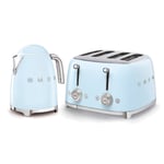 Smeg Kettle & 4-Slice Toaster, Stainless Steel,Pastel Blue