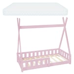 Barnsängmed fallskydd och madrass 70x140 cm rosa furu