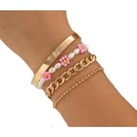 4 st Boho Guld Armband/Bangle med Vita Pärlor, Guldkulor & Länk Guld