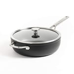 KitchenAid Forged Hardened Hard Anodized PFAS-Free Ceramic Non-Stick, 28/4.6 Litre cm Saute Pan, with Helper Handle, Lid, Induction, Oven Safe,Black
