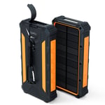 Spello Powerbank med Solcelle - 15W 1 x USB-C, 2 x USB-A og Trådløs Lading - 24 000 mAh - Svart / Oransje