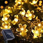 Utomhus Solcellssträngljus Körsbärsblommor Fairy String 50LED 2 Lägen Vattentät Trädgård Patio Jul Heminredning Varmvit