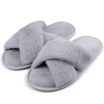 riemot Chaussons Femme Pantoufles en Mousse à Mémoire de Forme Antidérapantes et Confortables Chaussons Femme Hiver Pelucheuses Pelucheuses Bout Ouvert Slippers Pour Intérieur/extérieur,Grey,EU40-41