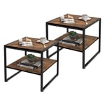 Set of 2 Coffee End Table Industrial 2-Tier Side Tables Square Accent Tables