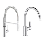 GROHE 30361000 GET Professional Kitchen Tap, Chrome & BauEdge kitchen Tap, Tool Less fitting, Chrome Mixer Tap 31367001