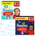 Pampers Blöjset Premium Protection Pants, storlek 4, 9-15kg, månadsbox (168 blöjor) och Baby-Dry Pants Night , 4 Maxi, (180 byxor)