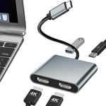 USB C to Dual HDMI Adapter, Support Dual 4K@60Hz, 4 in 1 USB Type C to Dual Monitors Multiport Adapter for MacBook Pro/Air, Surface, Dell, LenovoYoga, Chromebook and More