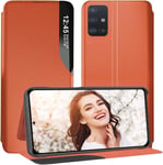 Étui De Protection Pour Samsung Galaxy A52 Smart Clear View Flip Ultra Fin Cuir Avec Fonction Support Smartphone 6.5 Petite Fenêtre Orange, A52 5g