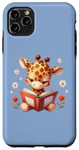 Coque pour iPhone 11 Pro Max Girafe bleue lisant un livre sur le thème de la forêt enchantée
