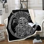 Ancient Viking Plush Blanket Retro Exotic Sherpa Blanket Black White Vintage Spear Fleece Throw Blanket for Sofa Couch Eagle Scandinavian Culture Warm Fuzzy Blanket Room Decor Double 60"x79"