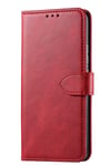 NOKOER Leather Case for Alcatel 1S 2021, Flip Cowhide PU Leather Wallet Cover, Card Holder Leather Protective Phone Case for Alcatel 1S 2021 - Red