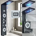 LED Shower Panel Column Tower Stainless Steel Massage Body Jets Mixer Tap Black
