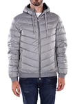 Armani Exchange Men's Quilted Jacket with Hood and Zip, Milano/New York Logo, Melange Grey/Navy, L