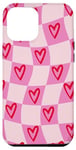 iPhone 15 Plus Cute Pink Red Wavy Checkered Heart Pattern Y2K Preppy Case
