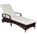 Helloshop26 - Transat chaise longue bain de soleil lit de jardin terrasse meuble d'extérieur avec coussin et roues résine tressée marron