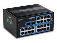 TRENDnet TI-G262 - Version v1.0R - switch - hardened, industrial - ohanterad - 24 x Gigabit Ethernet + 2 x Gigabit SFP - DIN-skenmonterbar, väggmonte