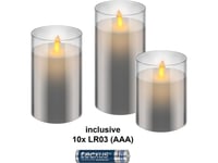 3-Pack Led-Ljus Av Äkta Vax I Ett Glas, Grå-Transparent, Inkl. 10X Aaa (Lr03)