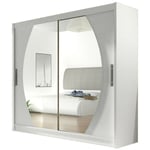 Armoire Atlanta 102, Blanc, 215x180x58cm, Portes d'armoire: Glissement - Blanc