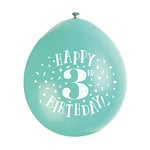 Unique Party 56035 - Ballons de Baudruche - 23 cm - Happy 3rd Birthday - Assortiment de 10
