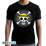 One Piece Straw Hat Pirates Logo with Map T-Shirt Svart (Large)