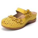 YCKZZR Comfort Sandal Summer Ladies Leather Sandal Comfy Wedge Sandal Flat Closed Toe Platform Wide Fit Sandal Hollow Post Toe Shoes Soft Casual Slip on Loafers Clogs,Yellow,39