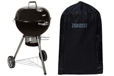 Zanussi ZCKTBBQ22-C Premium Portable 50 cm Round Kettle Charcoal BBQ with Cover in Black, Integrated Wheels, Integrated Thermostat with Chrome Grill, Lid Vent & Storage Rack