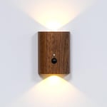 FIRST4MAGNETS MagLight Magnetic Wall Sconce Sensor Light (Set of 2 Linked), Wooden Wireless USB Rechargeable Night Light for Bedroom, Office, Study, Living Room, Hallway - Sapele Wood