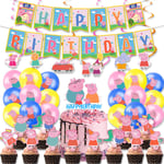 Peppa Gris Tema Födelsedag Banner Ballong Tårta Arrangemang