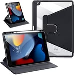 ZtotopCases Case for New iPad 9th/8th/7th Generation, Premium PU Leather Front Cover, Translucent PC Back Cover, 360 Degree Rotatable Case with Pencil Holder for iPad 10.2 inch 2021/2020/2019, Black