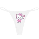 Hellokitty Ren bomull Tunn rem Sexig stringtrosa Låg midja Sömlös Anime Cartoon Kuromi Underkläder för kvinnor Enkla ribbade T-byxor WHITE 4 XL