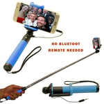 New Easy Wired Monopod Selfie Stick Telescopic for iPhone 6S 6 5S 5 SE 6+ Blue