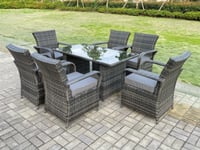 Outdoor Rattan Garden Furniture Dining Set Table And Chair Set Wicker Patio 6 Chairs Plus Rectangular Table