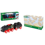 BRIO World Battery Powered Steaming Train Engine for Kids Age 3 Years Up for Children & World Expansion Pack - Intermediate Wooden Train Track for Kids Age 3 Years Up