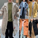 Winter Hooded Jacket Women Casual Long Thick Loose Orange M
