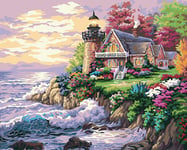 LUOYCXI DIY digital painting adult kit canvas painting bedroom living room decoration painting seaside cottage-50X50CM